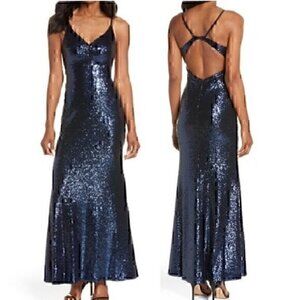 Morgan & Co size 5/6 keyhole back navy sequins dress